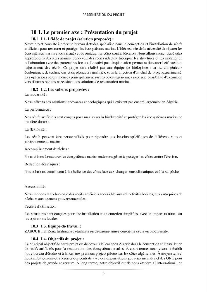 Analyse benthique des fonds marins de Stidia (Wilaya de Mostaganem ) aprés mise en place d\'un récif artificiel