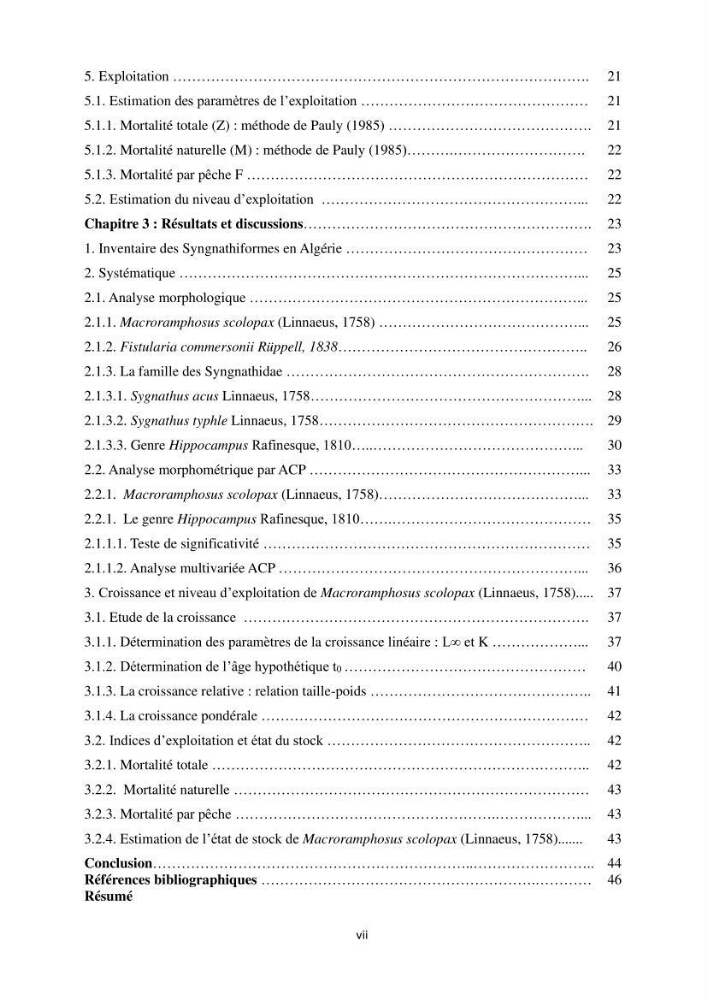 Contribution à l\'étude des Syngnathiformes de la côte algérienne: systématique et inventaire, croissance et état d\'exploitation de Macroramphosus scolopax( Linnaeus, 1758 )