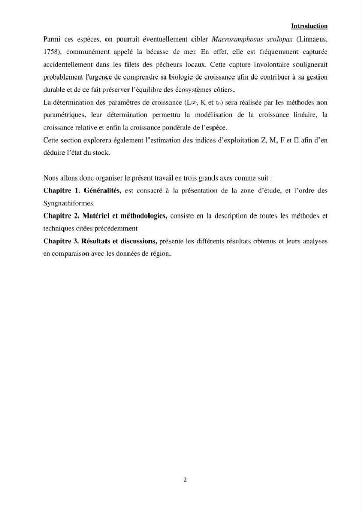 Contribution à l\'étude des Syngnathiformes de la côte algérienne: systématique et inventaire, croissance et état d\'exploitation de Macroramphosus scolopax( Linnaeus, 1758 )