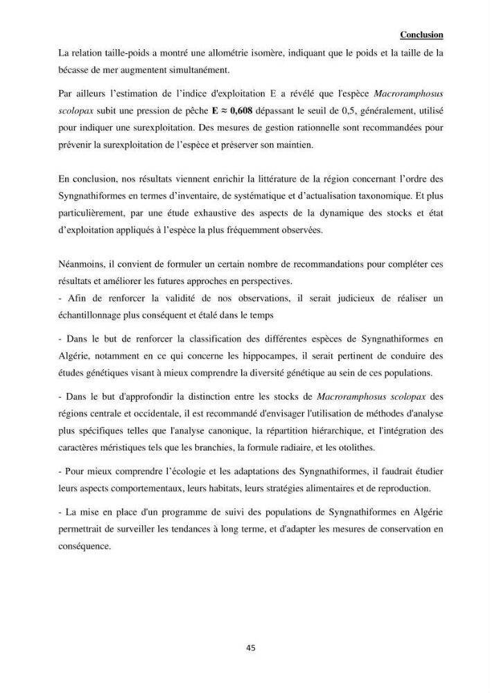 Contribution à l\'étude des Syngnathiformes de la côte algérienne: systématique et inventaire, croissance et état d\'exploitation de Macroramphosus scolopax( Linnaeus, 1758 )