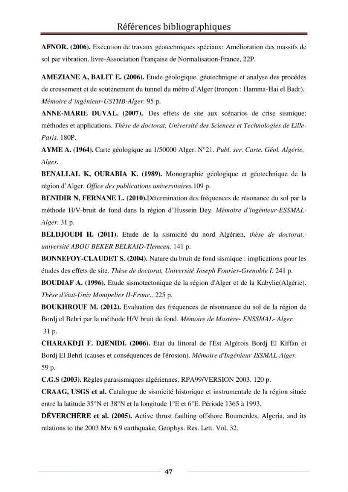 Evaluation des fréquences de résonnance du sol de terminal à conteneurs du port d\'Alger par la méthode H/V-bruit de fond