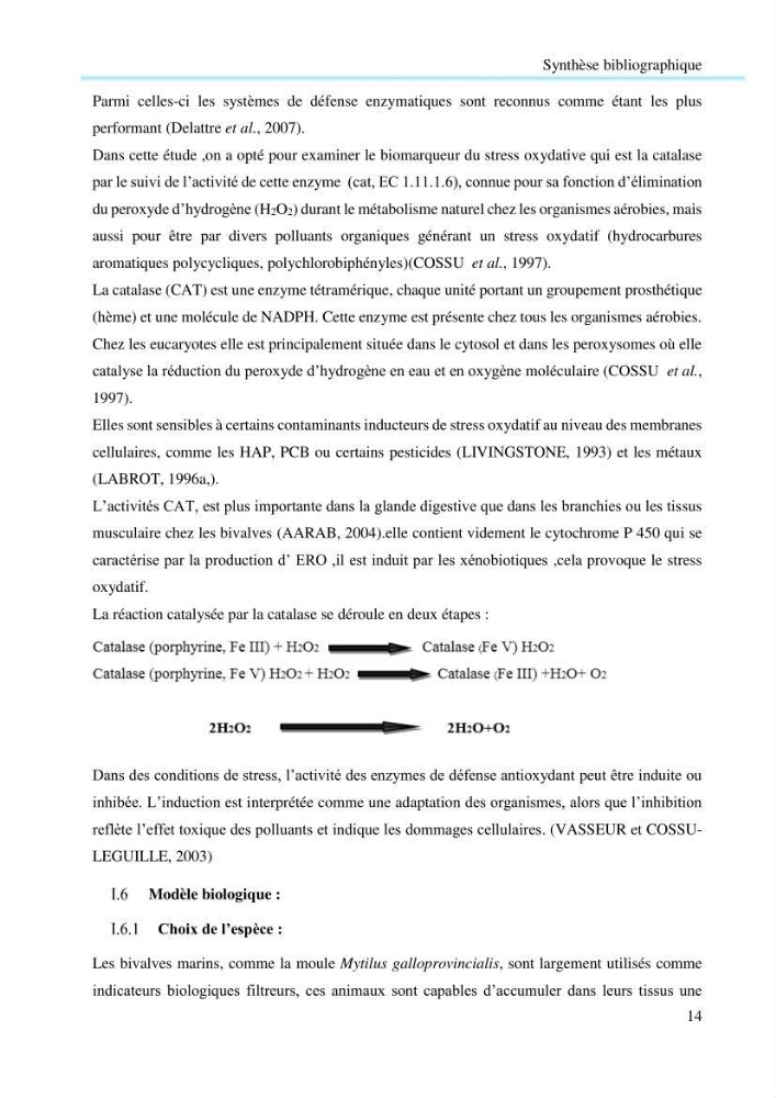 Contribution à la mesure du stress chez Mytilus galloprovincialis (Lamarck, 1819):