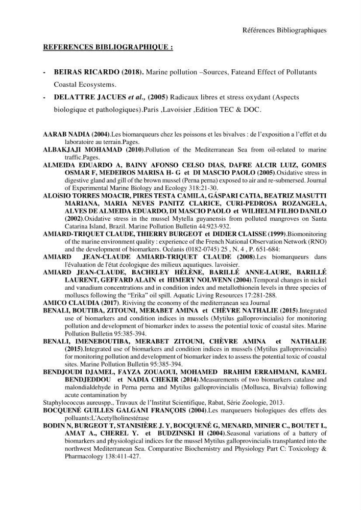 Contribution à la mesure du stress chez Mytilus galloprovincialis (Lamarck, 1819):