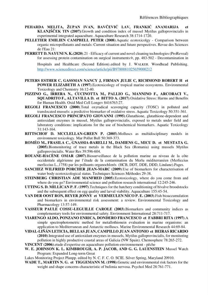 Contribution à la mesure du stress chez Mytilus galloprovincialis (Lamarck, 1819):