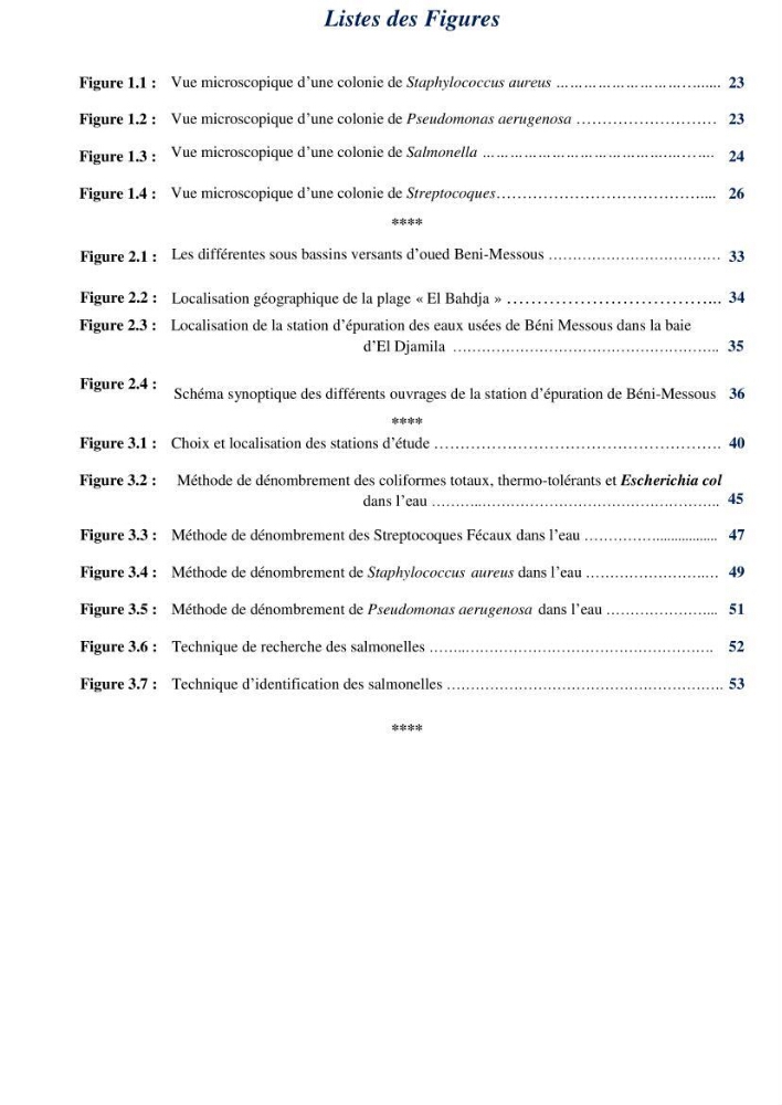 Evaluation des paramètres physico-chimiques et bactériologiques au niveau de la plage El Bahdja avec les apports de l\'Oued Béni-Messous