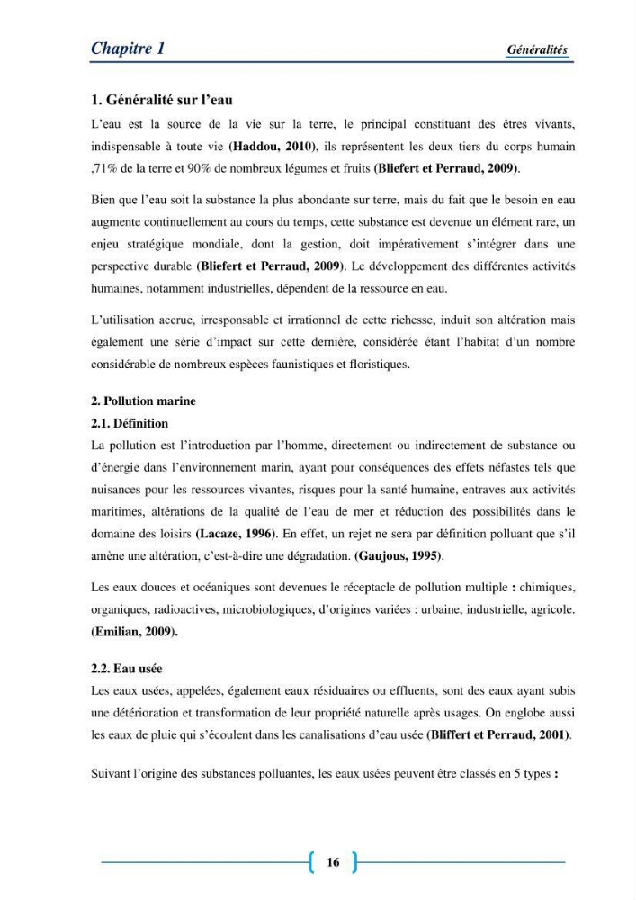 Evaluation des paramètres physico-chimiques et bactériologiques au niveau de la plage El Bahdja avec les apports de l\'Oued Béni-Messous