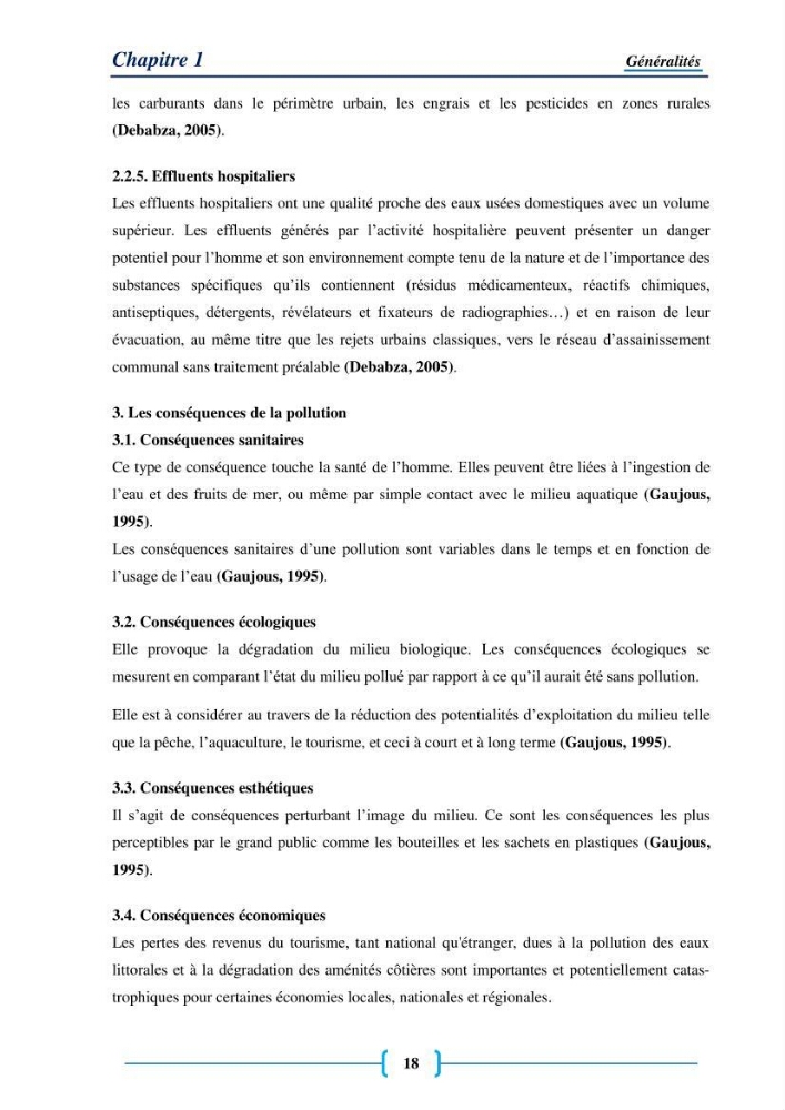 Evaluation des paramètres physico-chimiques et bactériologiques au niveau de la plage El Bahdja avec les apports de l\'Oued Béni-Messous