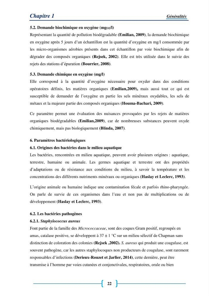 Evaluation des paramètres physico-chimiques et bactériologiques au niveau de la plage El Bahdja avec les apports de l\'Oued Béni-Messous