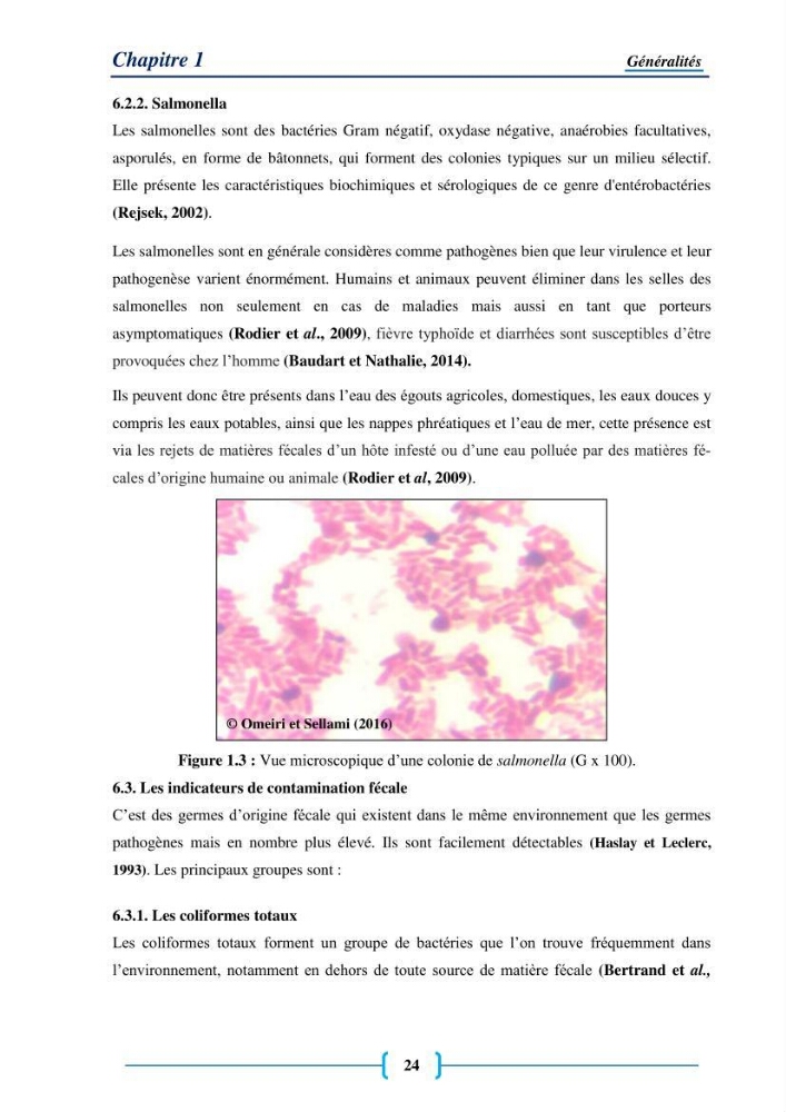 Evaluation des paramètres physico-chimiques et bactériologiques au niveau de la plage El Bahdja avec les apports de l\'Oued Béni-Messous