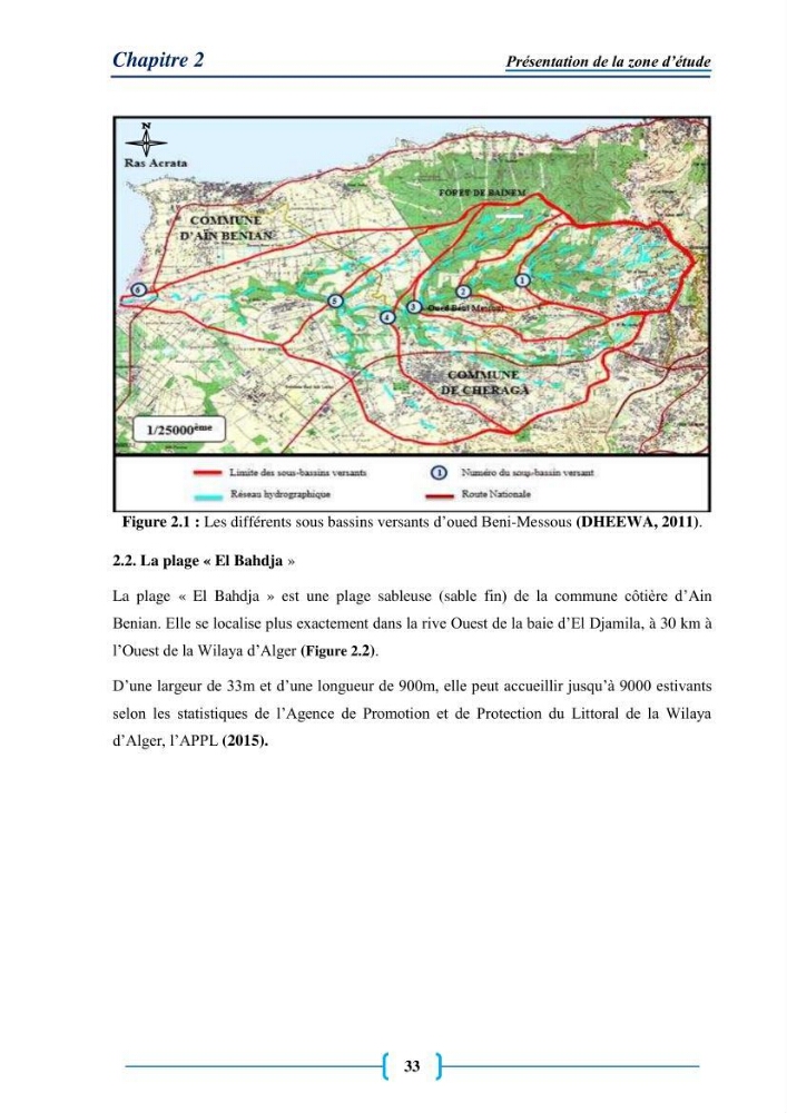 Evaluation des paramètres physico-chimiques et bactériologiques au niveau de la plage El Bahdja avec les apports de l\'Oued Béni-Messous