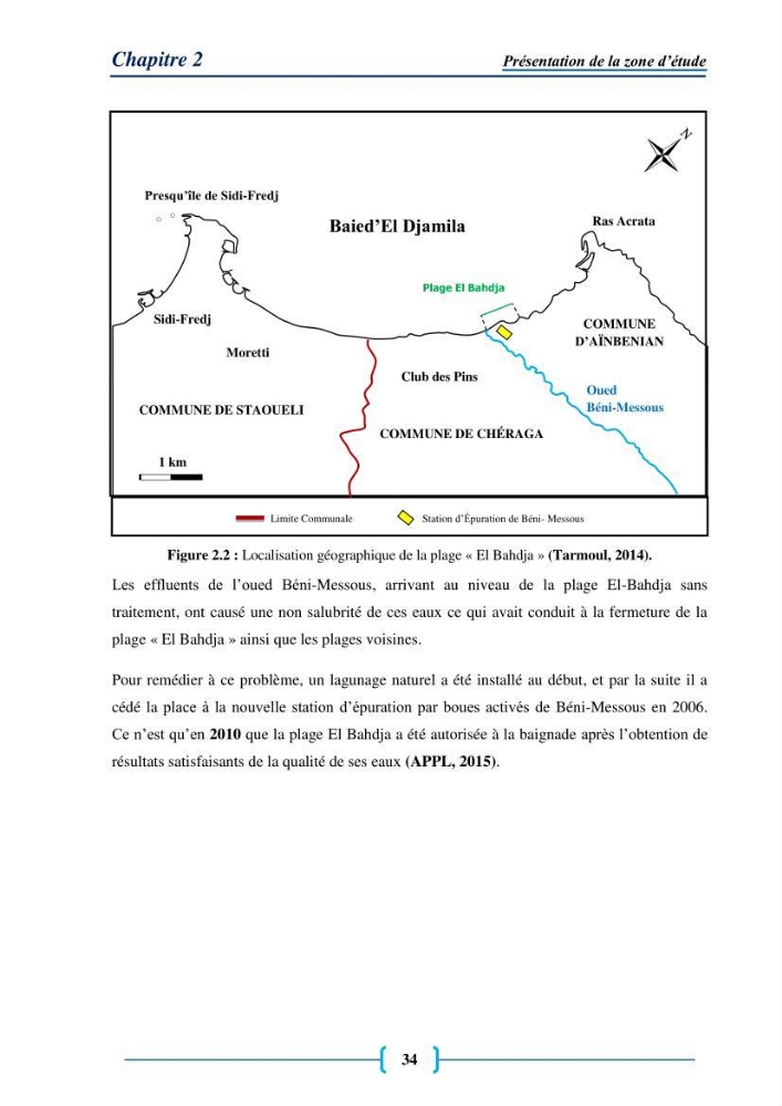 Evaluation des paramètres physico-chimiques et bactériologiques au niveau de la plage El Bahdja avec les apports de l\'Oued Béni-Messous
