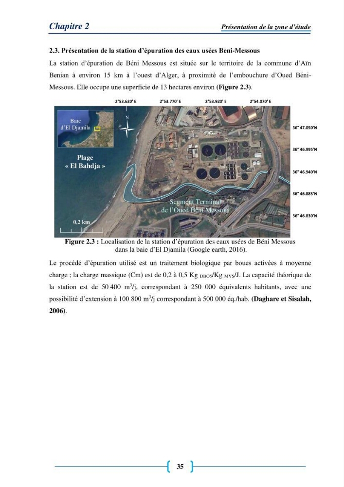 Evaluation des paramètres physico-chimiques et bactériologiques au niveau de la plage El Bahdja avec les apports de l\'Oued Béni-Messous