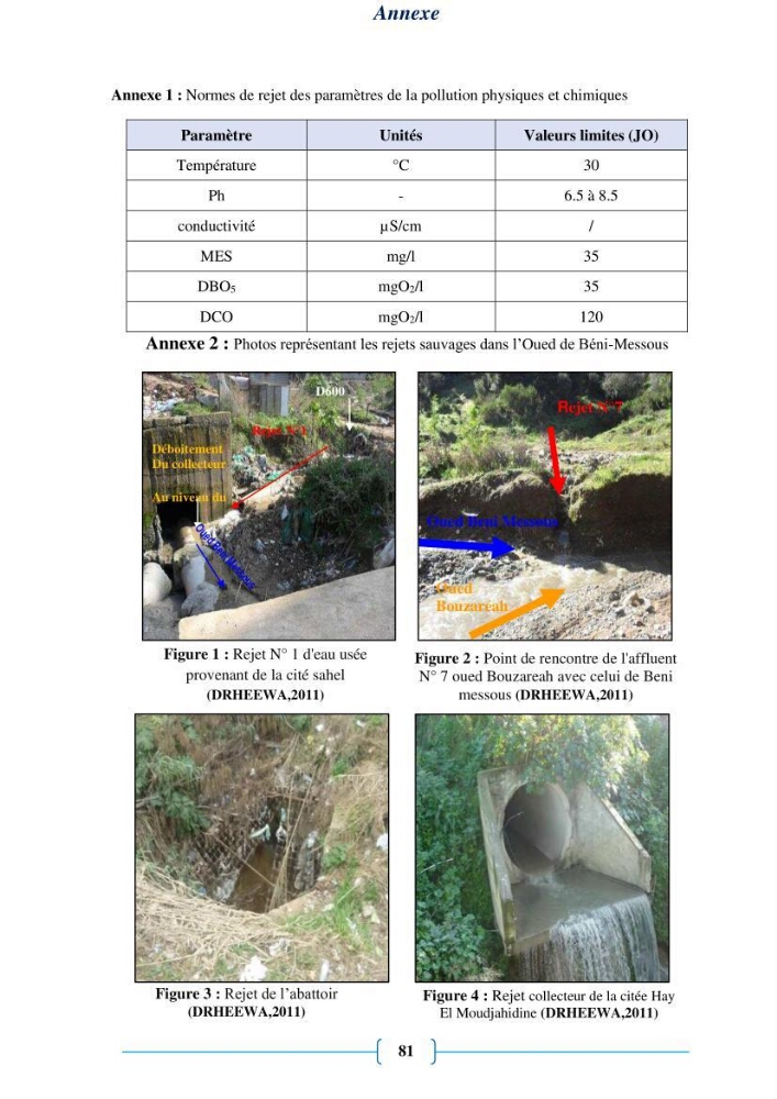 Evaluation des paramètres physico-chimiques et bactériologiques au niveau de la plage El Bahdja avec les apports de l\'Oued Béni-Messous