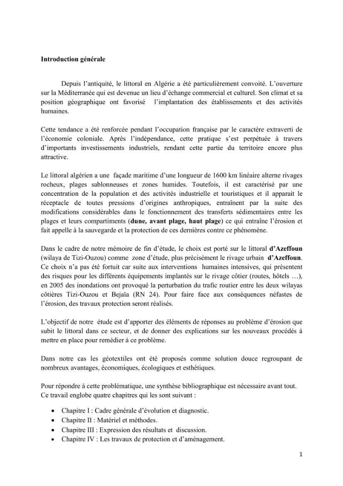 La protection du littoral urbain d\'Azzefoun par des atténuateurs en géosynthétique