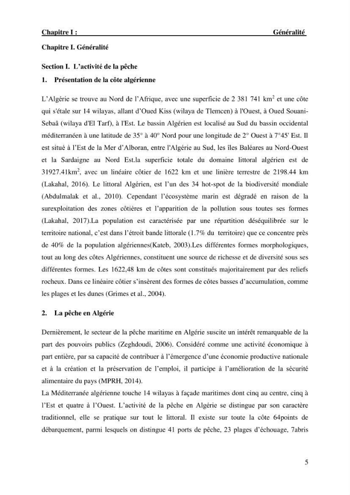 L’empreinte écologique de l’activité de la pêche cas: Jijel, Alger et Tipaza.