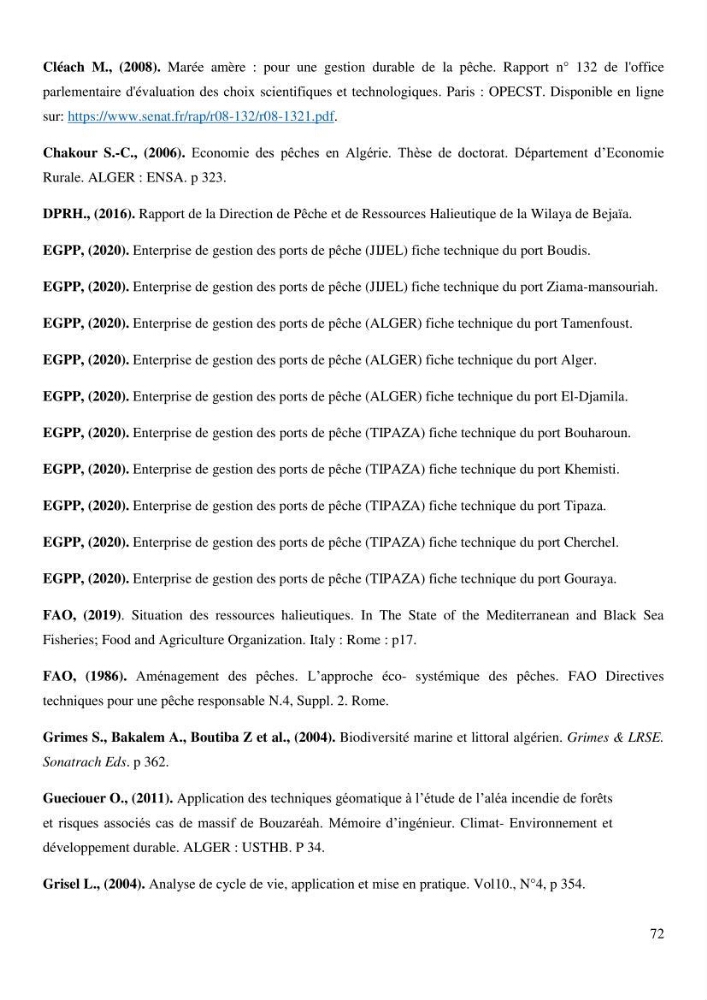 L’empreinte écologique de l’activité de la pêche cas: Jijel, Alger et Tipaza.