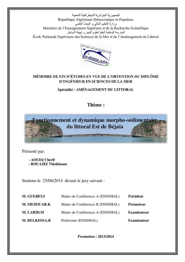 Fonctionnement et dynamique morpho-sédimentaire du littoral Est de Béjaia