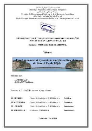 Fonctionnement et dynamique morpho-sédimentaire du littoral Est de Béjaia Fonctionnement et dynamique morpho-sédimentaire du littoral Est de Béjaia