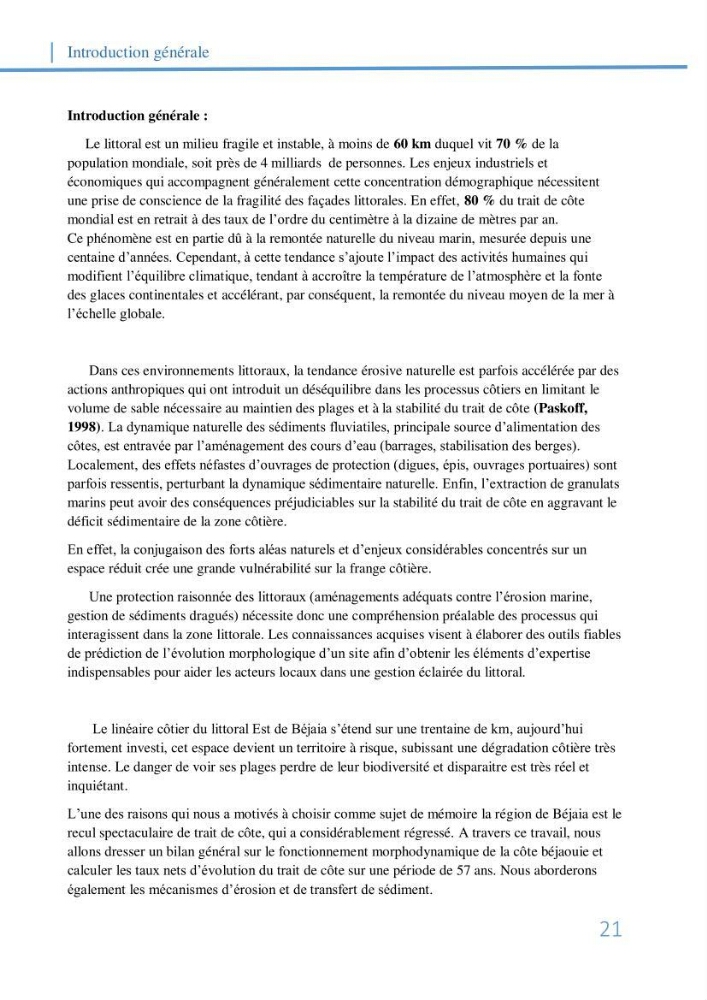 Fonctionnement et dynamique morpho-sédimentaire du littoral Est de Béjaia
