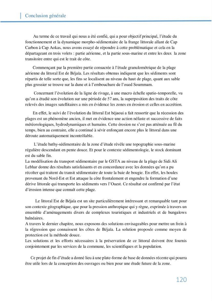 Fonctionnement et dynamique morpho-sédimentaire du littoral Est de Béjaia