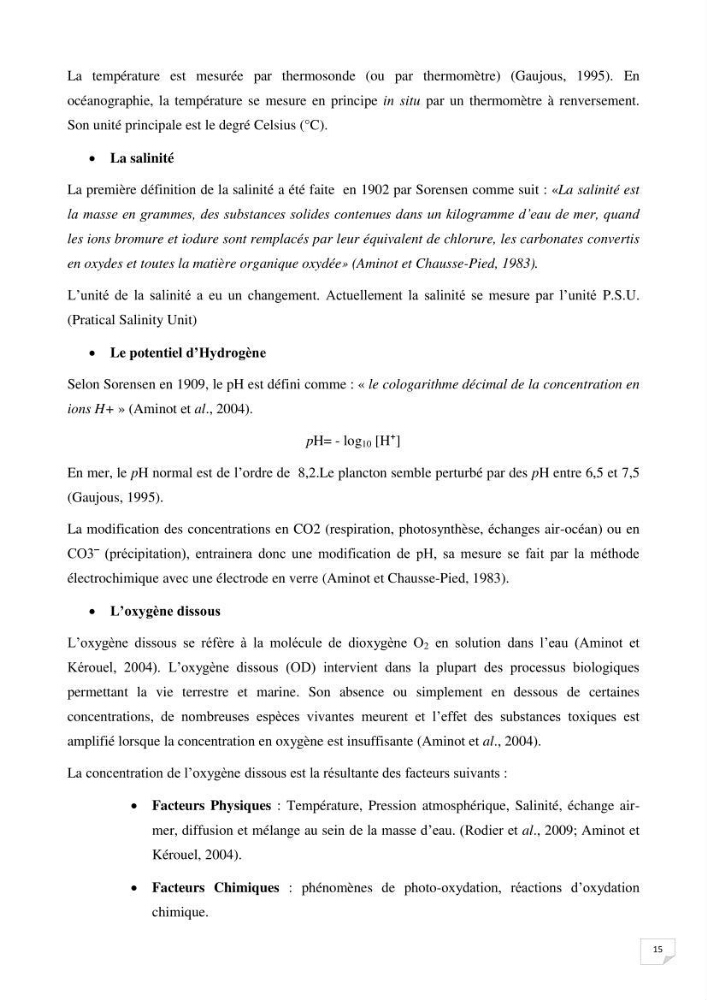 Suivi des paramètres physico-chimique et des sels nutritifs dans la baie de Bou Ismail