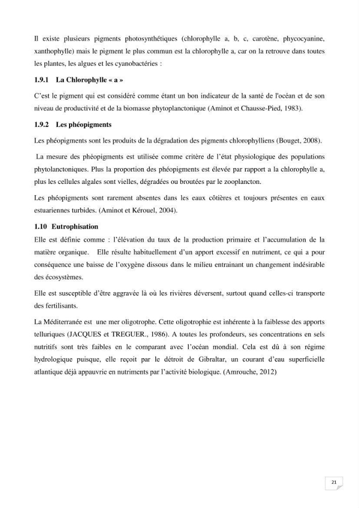 Suivi des paramètres physico-chimique et des sels nutritifs dans la baie de Bou Ismail