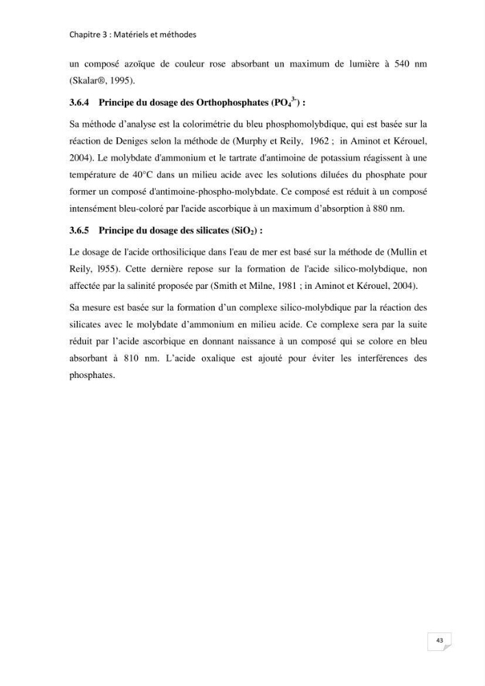 Suivi des paramètres physico-chimique et des sels nutritifs dans la baie de Bou Ismail