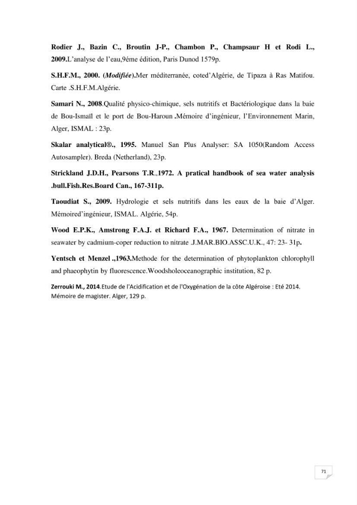 Suivi des paramètres physico-chimique et des sels nutritifs dans la baie de Bou Ismail
