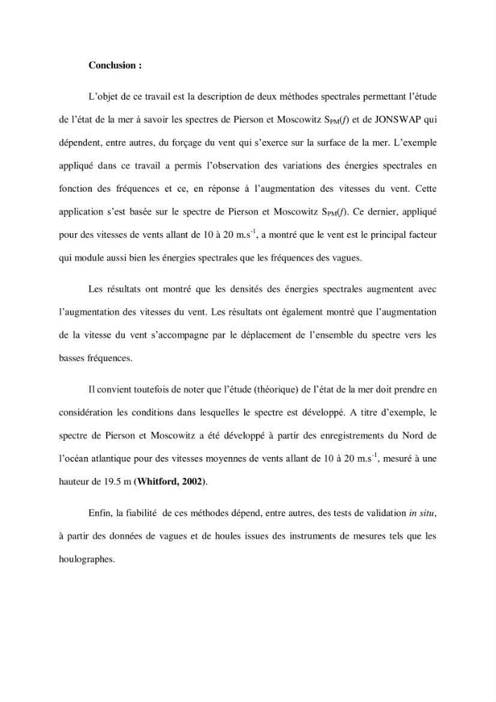 Représentation spéctrale de l\'état de la mer par les specters de Pierson-Moskowits et JONSWAP