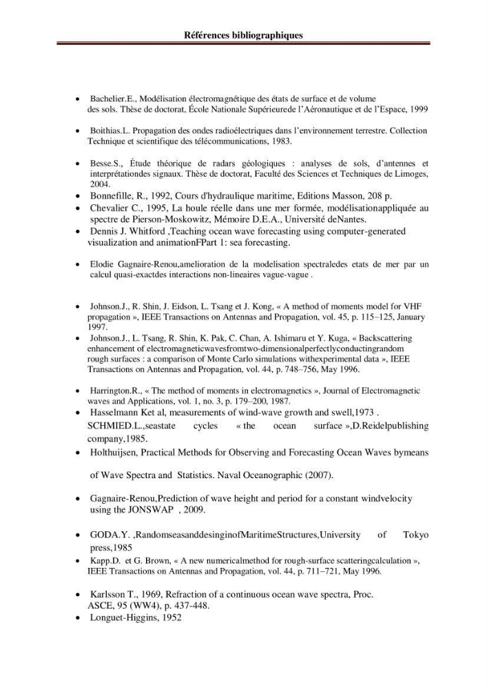 Représentation spéctrale de l\'état de la mer par les specters de Pierson-Moskowits et JONSWAP