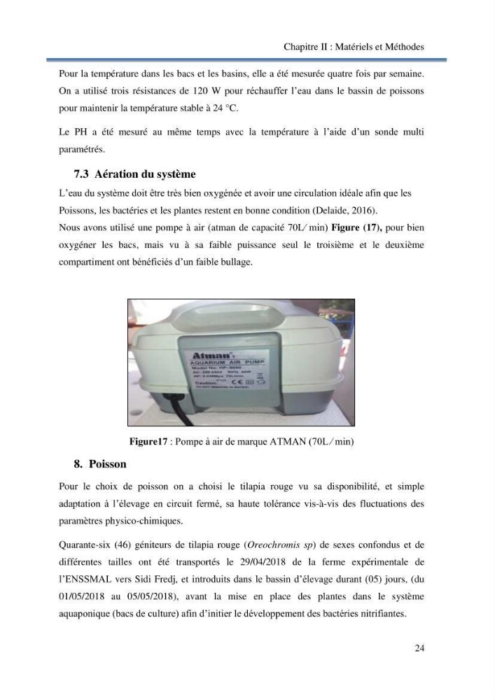 Suivi d\'un systeme d\'élevage en aquaponie en Algèrie