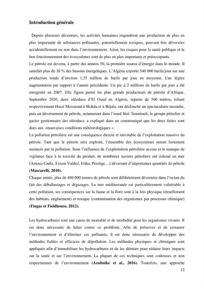 Isolement et caracterisation des bactéries degradants les différentes fractions du pétrol: Cas d’étude port de la Madrague, Ain Benian.