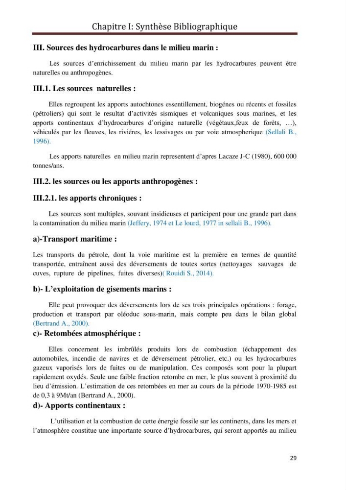 Etat de la pollution par les hydrocarbures du sédiment superficiel dans le port d\'Alger