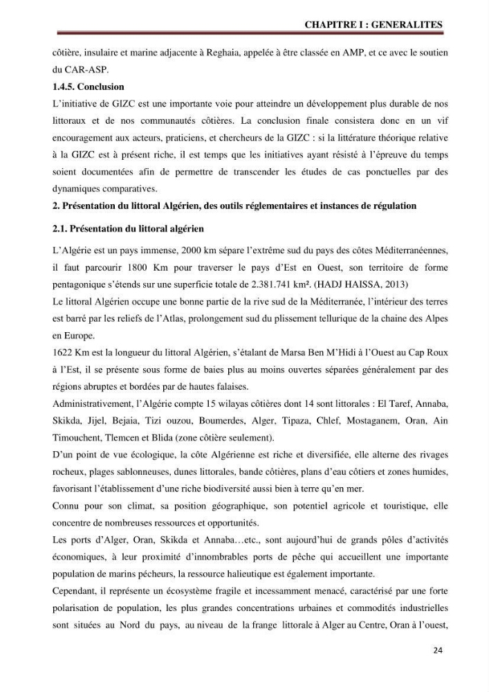 Contribution à l\'élaboration d\'une base de données dans le cadre de la gestion intègrée du littoral Algérien
