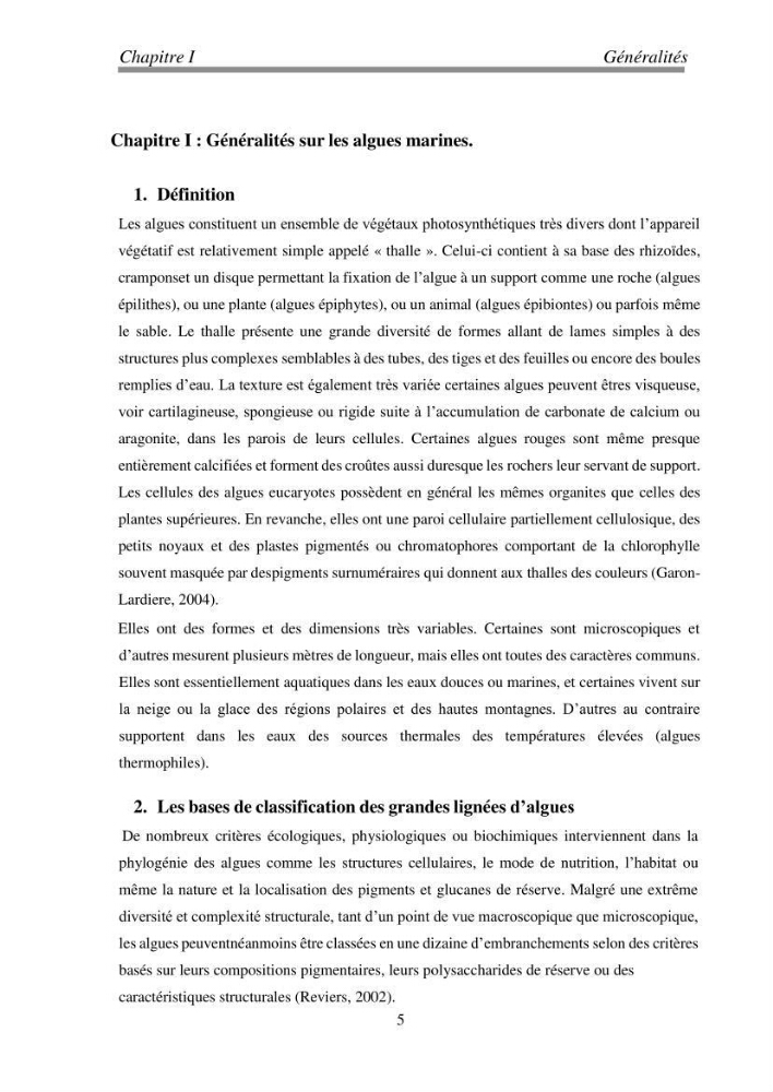 Etude de quelques algues marines de la région de Tipaza: systématique et valorisation