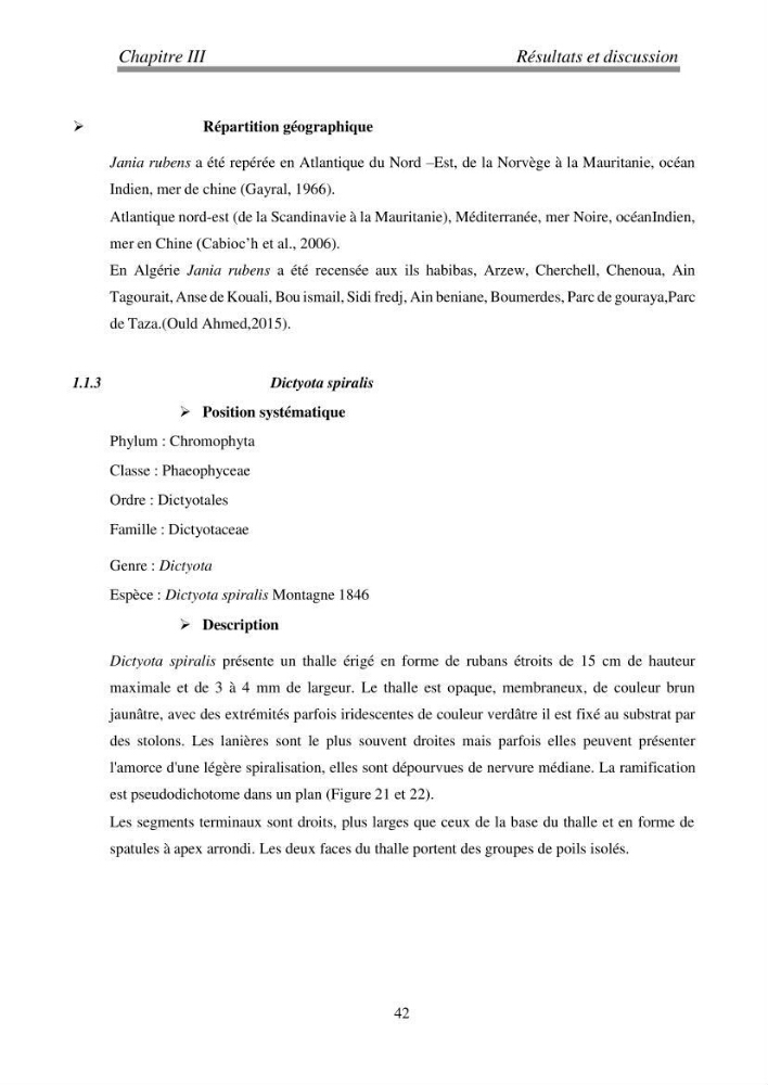 Etude de quelques algues marines de la région de Tipaza: systématique et valorisation