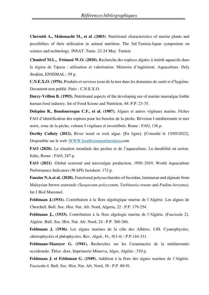 Etude de quelques algues marines de la région de Tipaza: systématique et valorisation