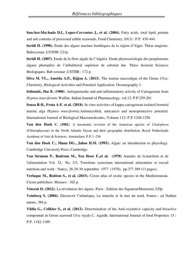 Etude de quelques algues marines de la région de Tipaza: systématique et valorisation