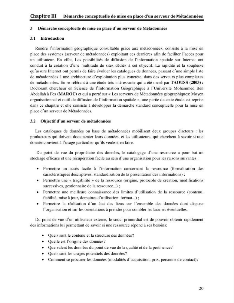 Démarche conceptuelle de mise en place d\'un serveur de metadonnées