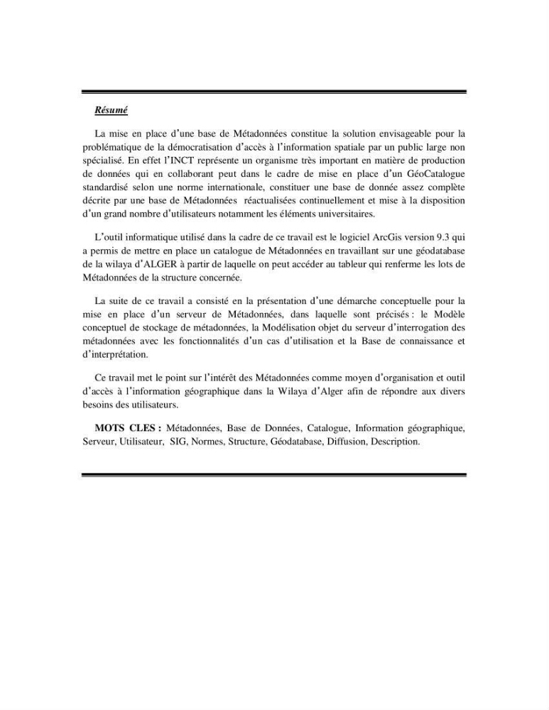 Démarche conceptuelle de mise en place d\'un serveur de metadonnées