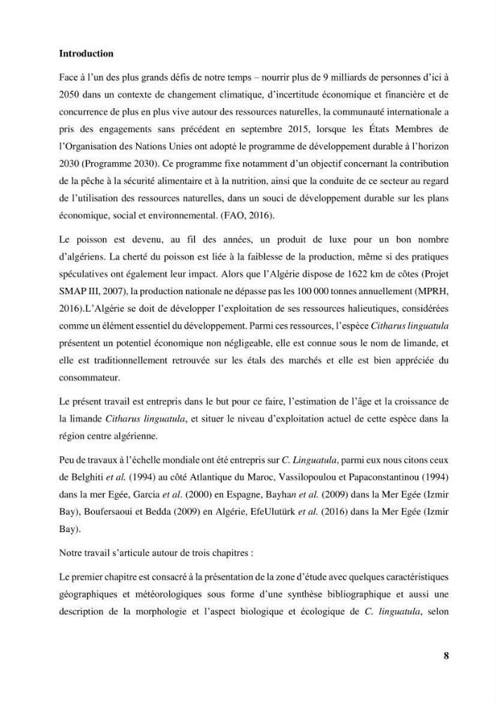 Age,croissance et évaluation du stock de citharus linguatula linnaeus, 1758 de la région centre algérienne :
