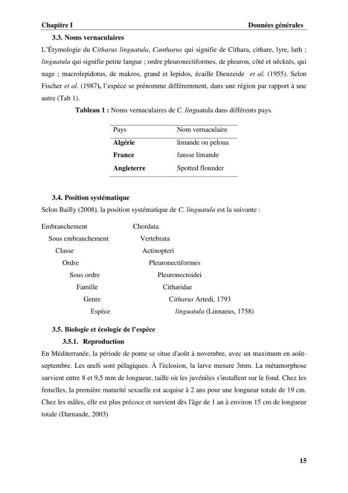 Age,croissance et évaluation du stock de citharus linguatula linnaeus, 1758 de la région centre algérienne :