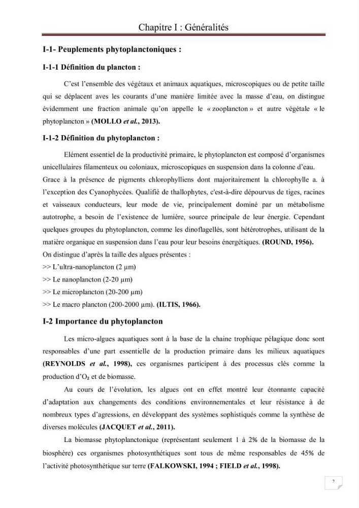 Etude comparative des peuplements phytoplanctoniques indicateurs de la qualité des eaux dans deux systèmes lacustres « le lac du barrage de Keddara(Boumerdes) et le lac de Réghaia(Alger) »