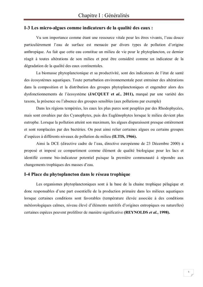 Etude comparative des peuplements phytoplanctoniques indicateurs de la qualité des eaux dans deux systèmes lacustres « le lac du barrage de Keddara(Boumerdes) et le lac de Réghaia(Alger) »
