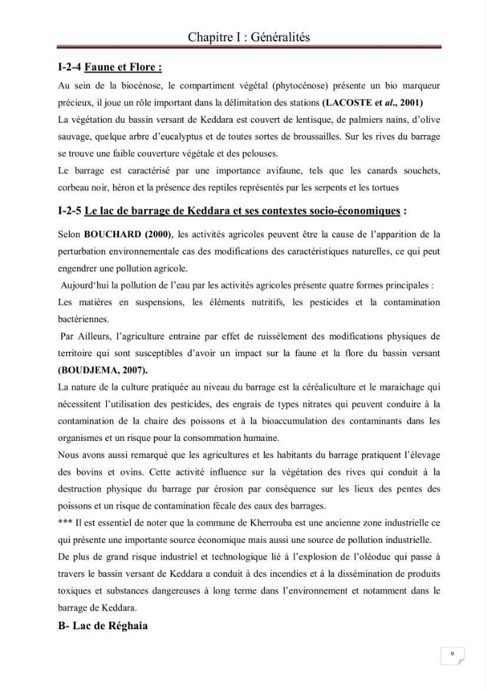 Etude comparative des peuplements phytoplanctoniques indicateurs de la qualité des eaux dans deux systèmes lacustres « le lac du barrage de Keddara(Boumerdes) et le lac de Réghaia(Alger) »