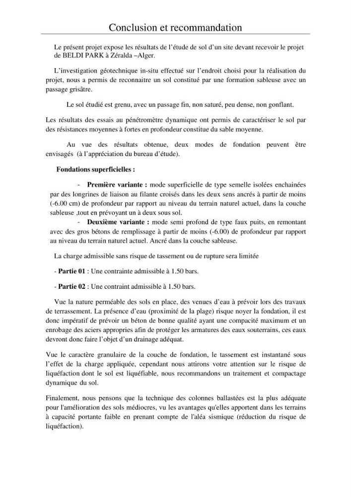 Etude de sol, problème de liquéfaction - Zéralda -