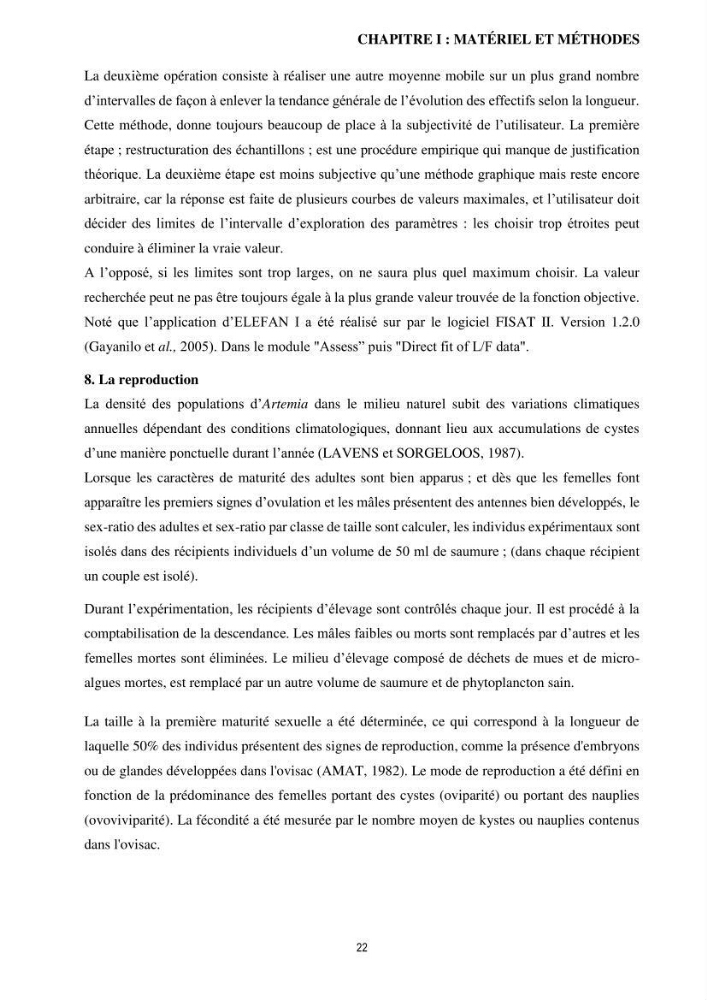 Mis en place des outils technologiques necessaires au developpement d\'un elevage d\'Artémia Salina du saline de Bethioua