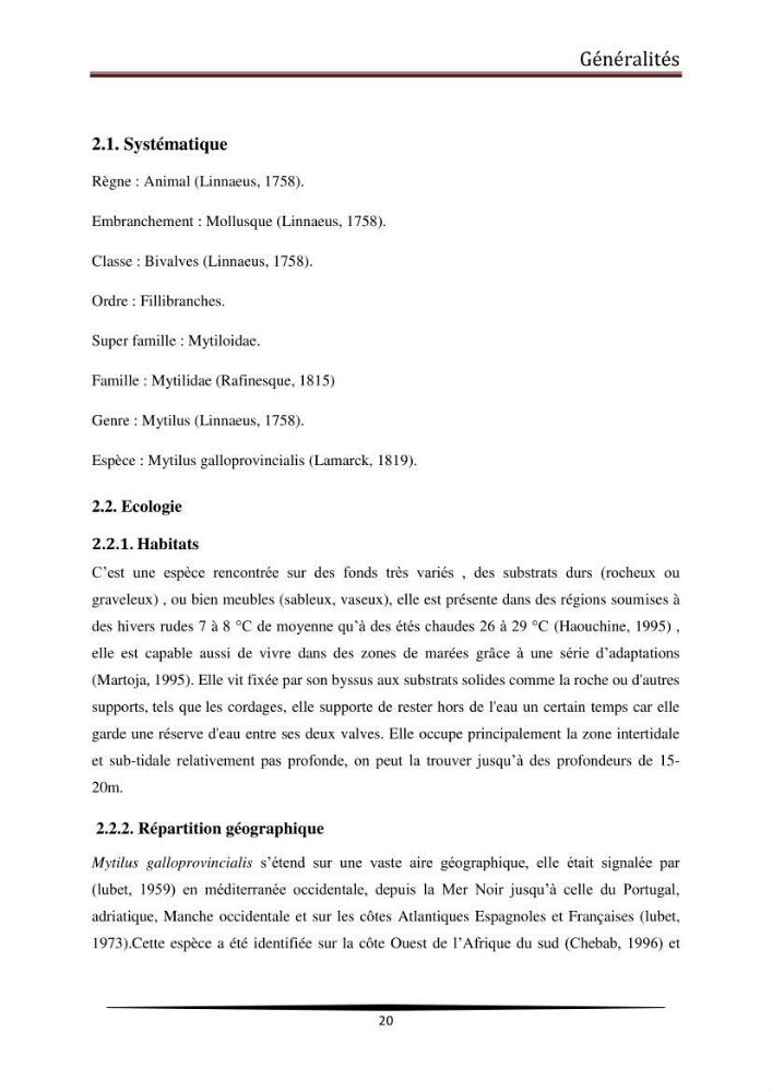 Analyse microbiologique de la moule Mytilus galloprovincialis: