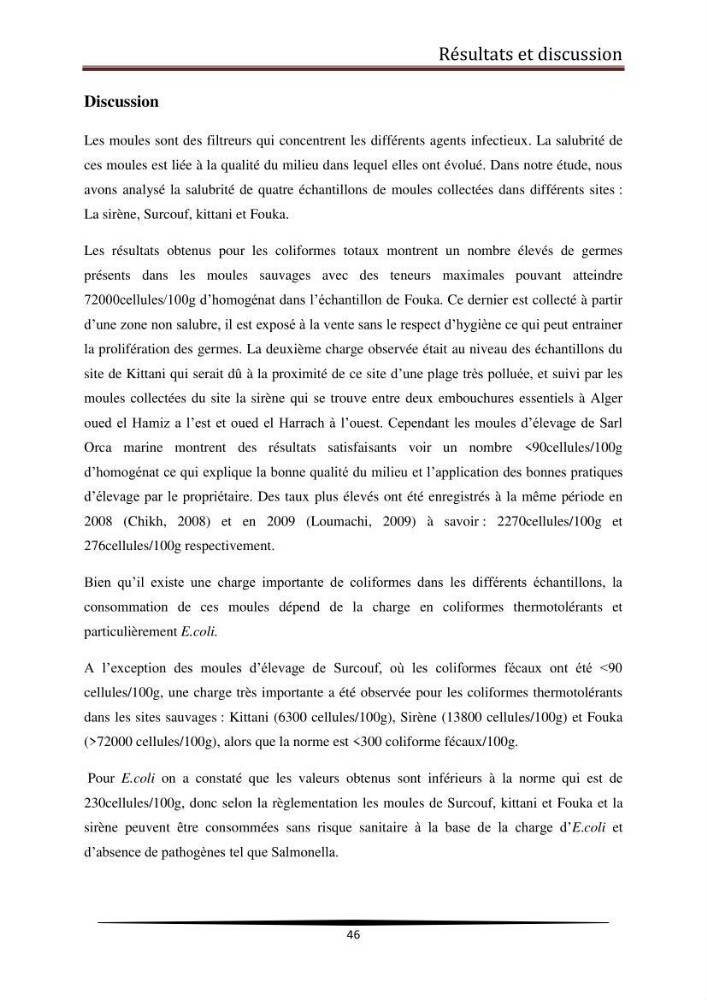 Analyse microbiologique de la moule Mytilus galloprovincialis: