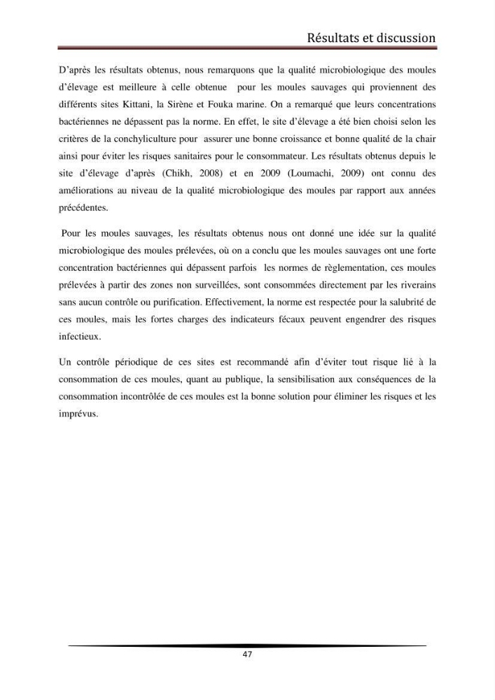 Analyse microbiologique de la moule Mytilus galloprovincialis: